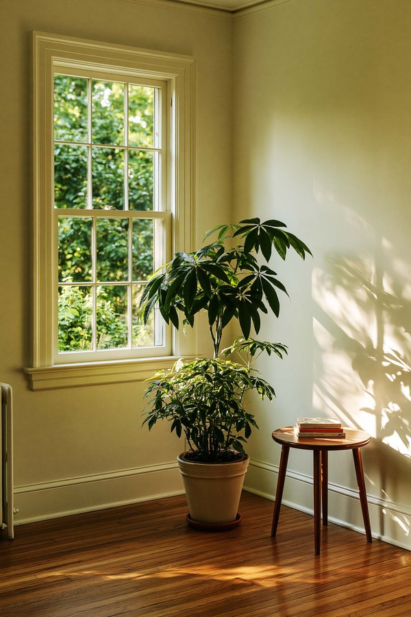 A pre-war room corner with original plaster walls and a tall sash window